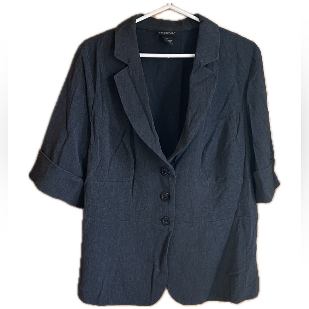 Lane Bryant short sleeve gray blazer, size 20, adjustable button tabs at waist